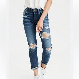 American Eagle Outfitters Distressed Boyfriend Jeans - Medium Blue